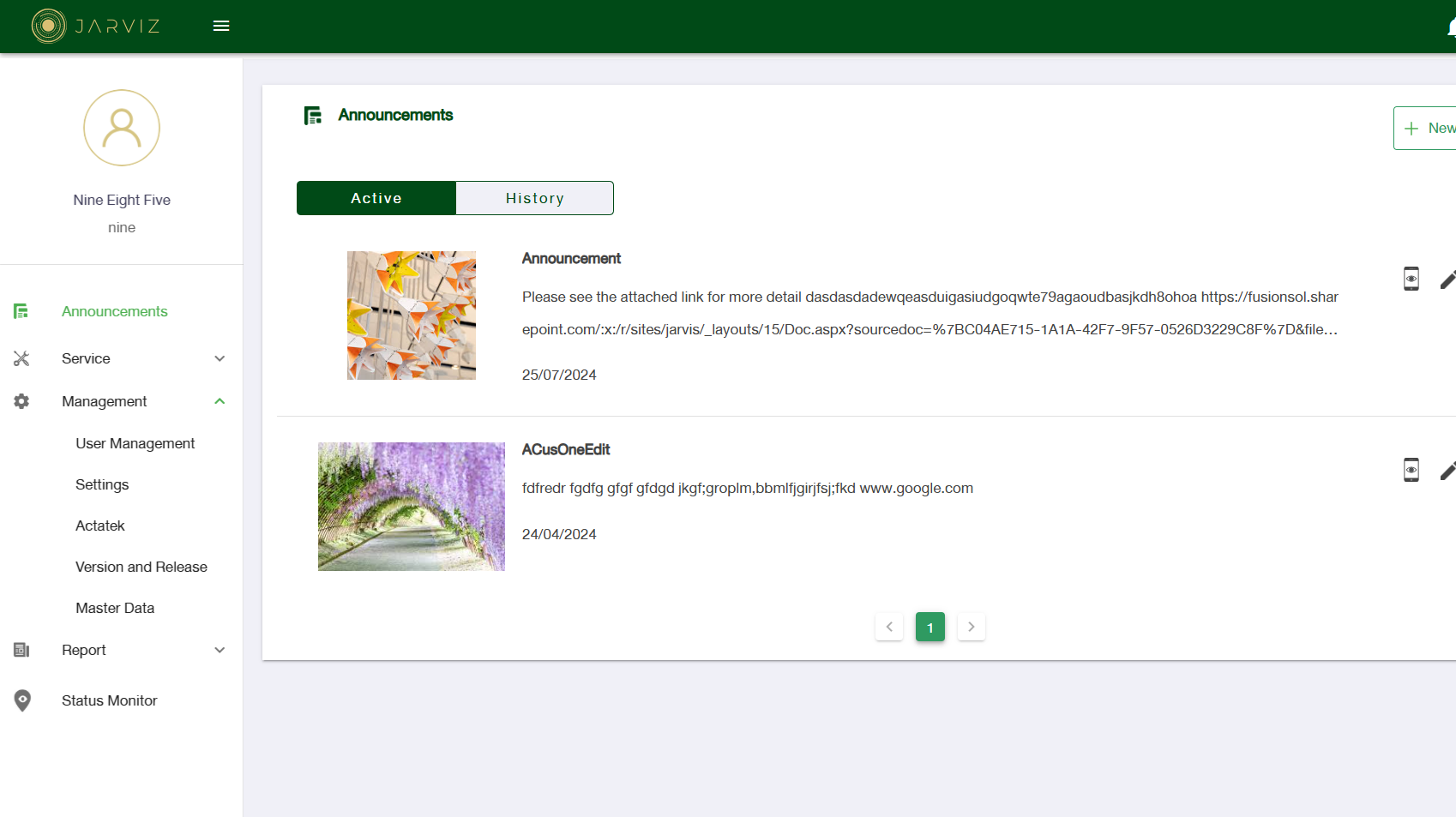 การจัดการแดชบอร์ด Jarviz