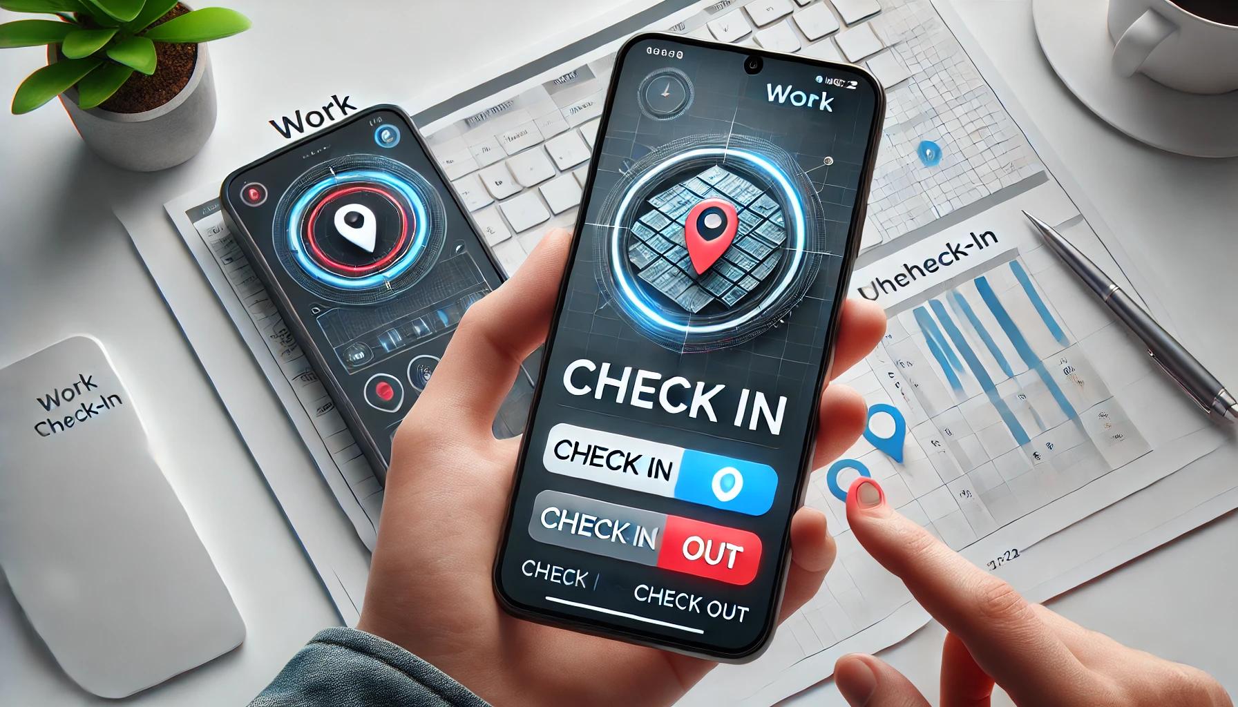 A_modern_smartphone_displaying_a_work_check-in_app